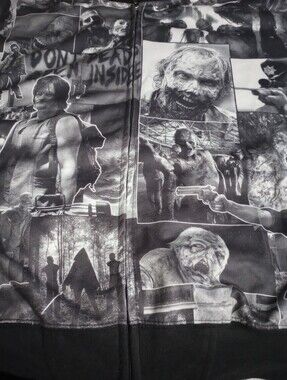 The Walking Dead Men's Black & Gray Graphic Zombie Print Zip Hoodie Size X-large
